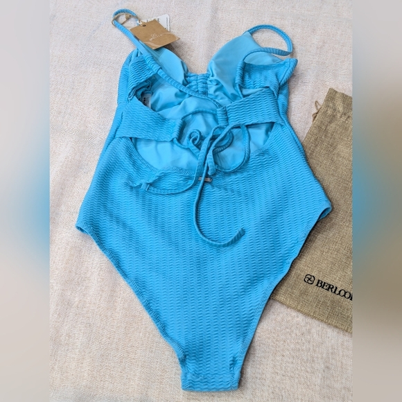 BNWT / Berlook / Small / Blue Textured V Neck One-Piece Swimsuit - Picture 3 of 3